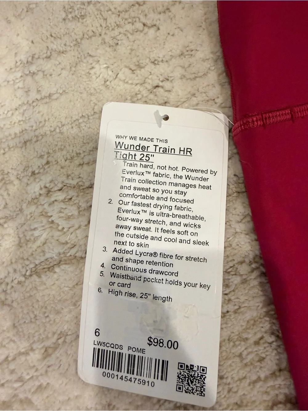 NWT-Lululemon Wunder Train High-Rise Tight 25